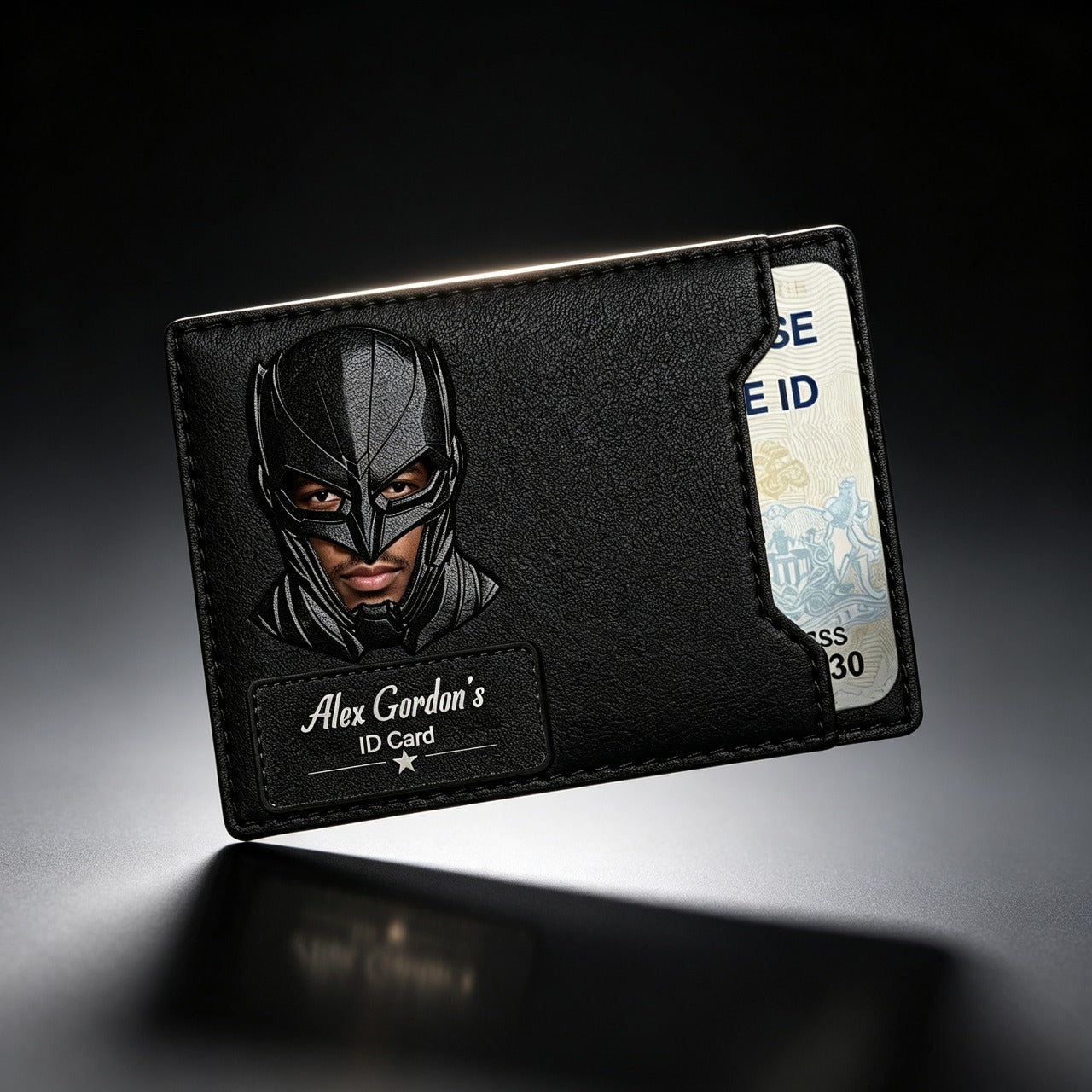 Black Panther Leather ID Card Holder Personalized Engraved Name Superhero Card Wallet for Men for Hero Dad