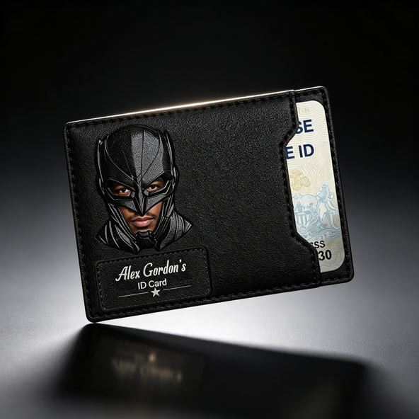 Black Panther Leather ID Card Holder Personalized Engraved Name Superhero Card Wallet for Men for Hero Dad
