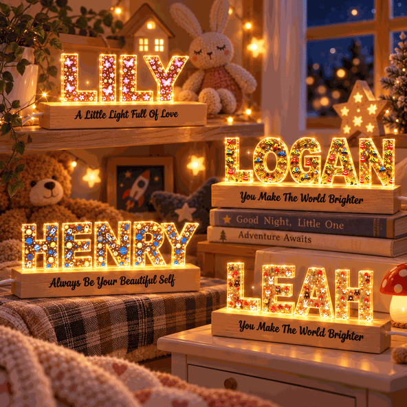 Personalized Name LED Night Light, Custom Acrylic Letter Lamp with Wooden Base, Kids Nursery Room Decor, Custom Keepsake Gift for Boys Girls