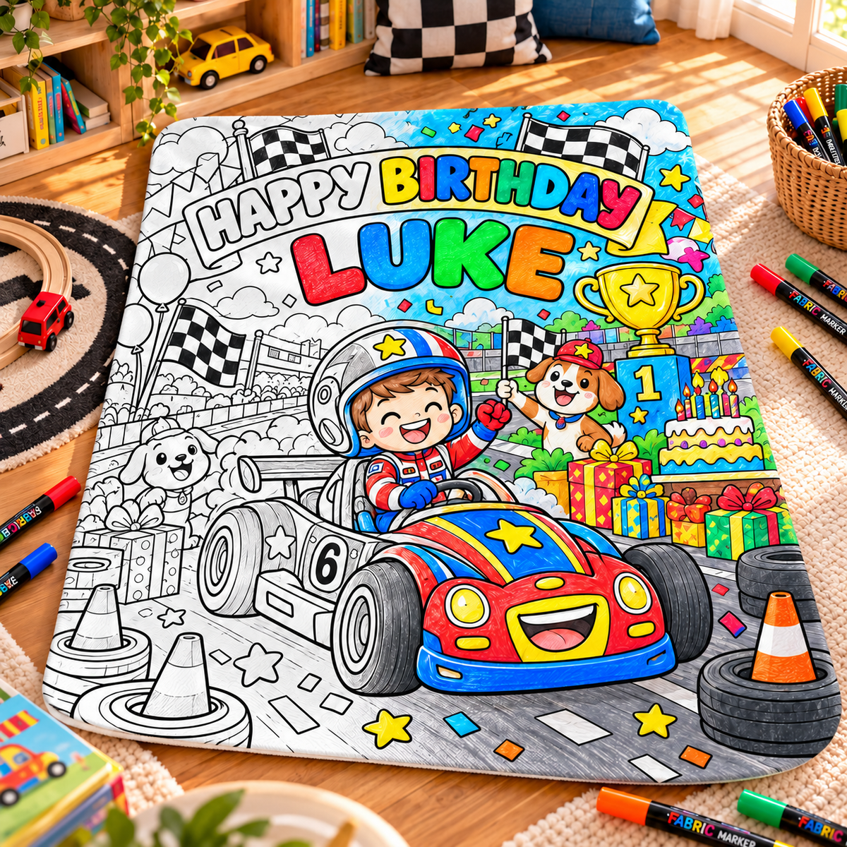 Custom Name Race Car Dinosaur Space Pirate Coloring Blanket ...