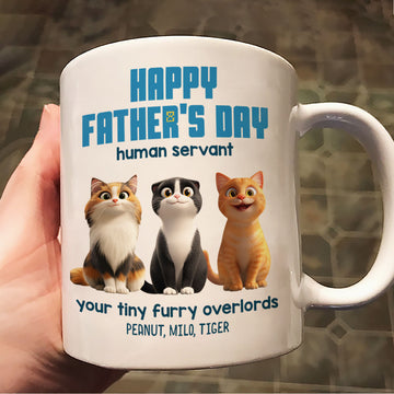 Happy Father's Day Human Servant Cute Fluffy Cats - Personalized Mug - Unique Gift for Cat Dads, Husband