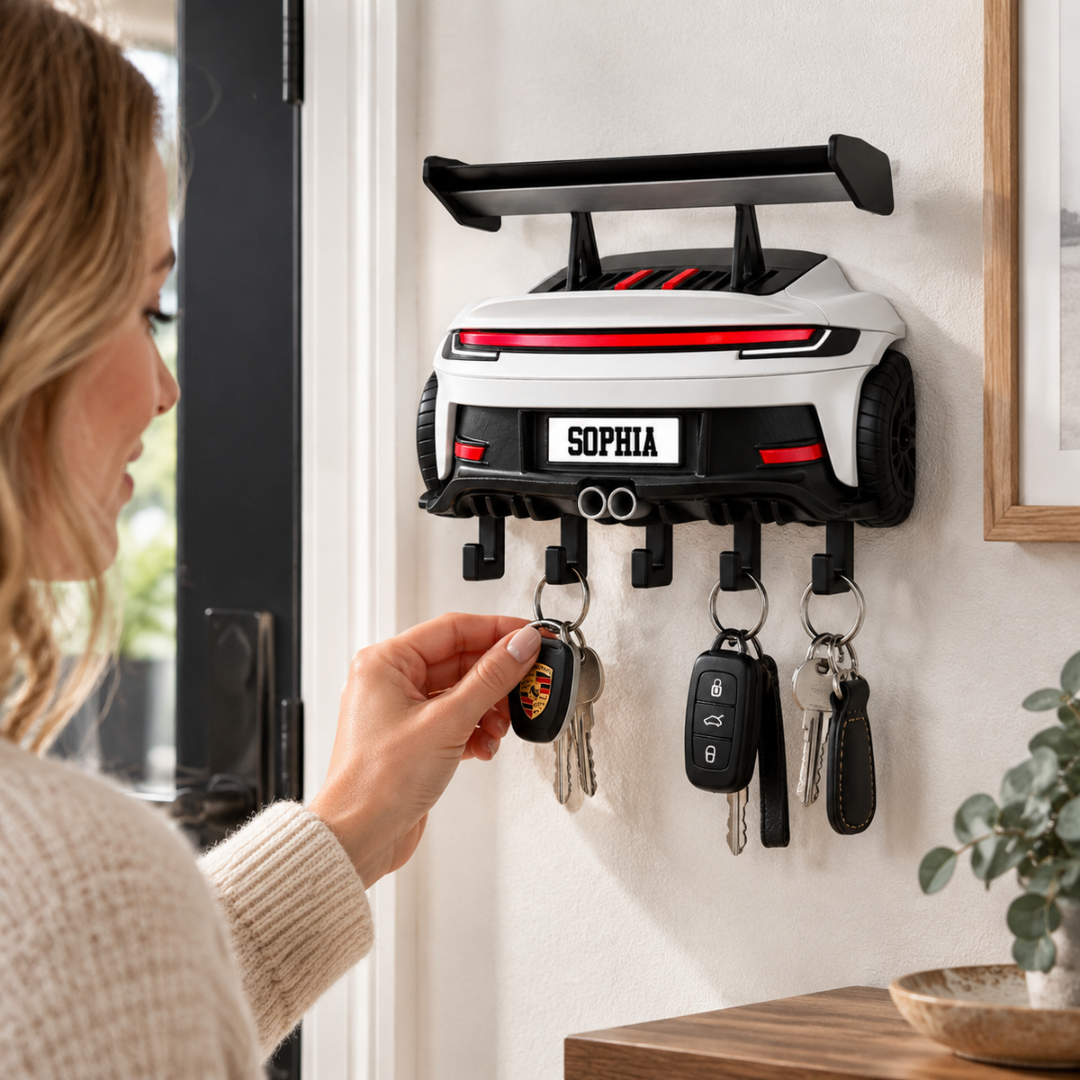 Personalized Sports Car Key Holder, Custom Name 3D Printed Wall Key Rack, Unique Christmas Gift for Car Lovers