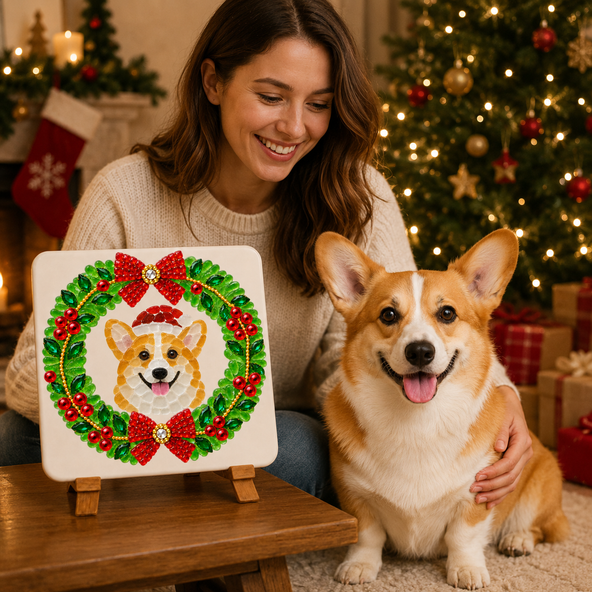 Custom Christmas Pet Acrylic Sea Glass Art Plaque – AI Personalized Pet Portrait Wreath Decor for Holiday Gift, Pet Owners & Animal Lovers