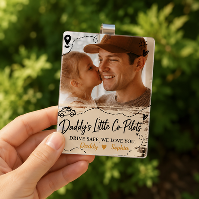 Custom Photo Drive Safe Car Visor Clip, Daddy’s Little Co-Pilots Personalized Gift From Kids For Father’s Day