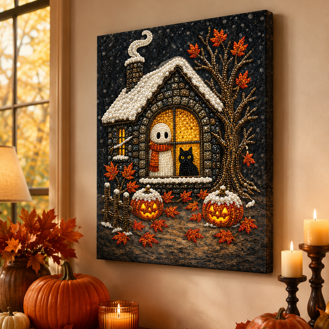 3D Pearl Art DIY Kit – Personalized Name Halloween Canvas Wall Decor for Spooky Decor & Gifts for Kids and DIY Lovers