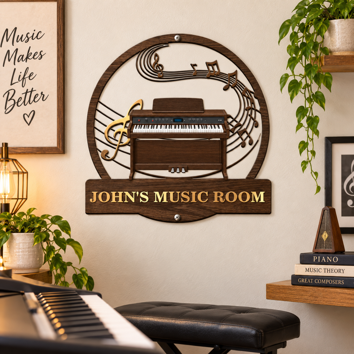 Piano Music Room, Custom Name & Piano Type - Personalized Metal Sign