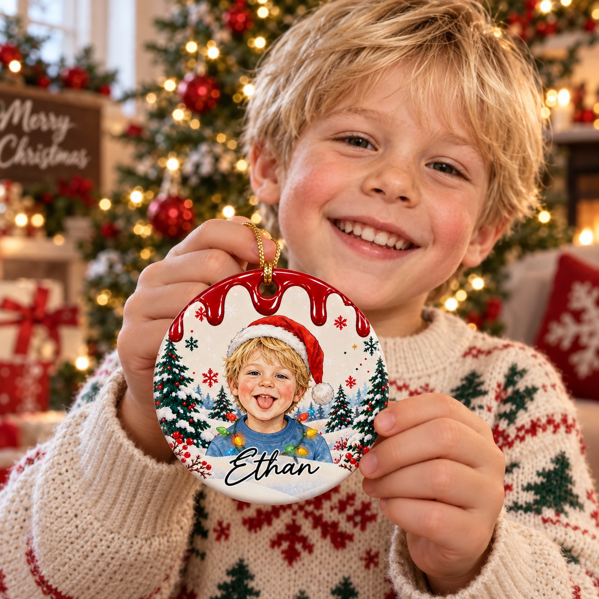 Custom Family Photo Christmas Keepsake, Festive Holiday Portrait Gift - Personalized Ornament