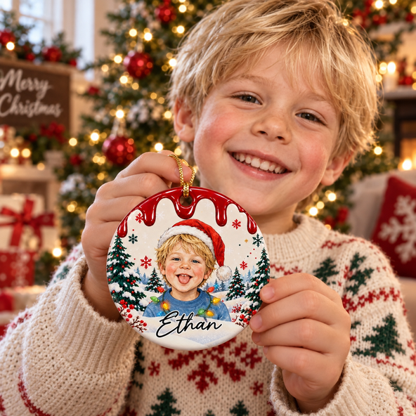 Custom Family Photo Christmas Keepsake, Festive Holiday Portrait Gift - Personalized Ornament
